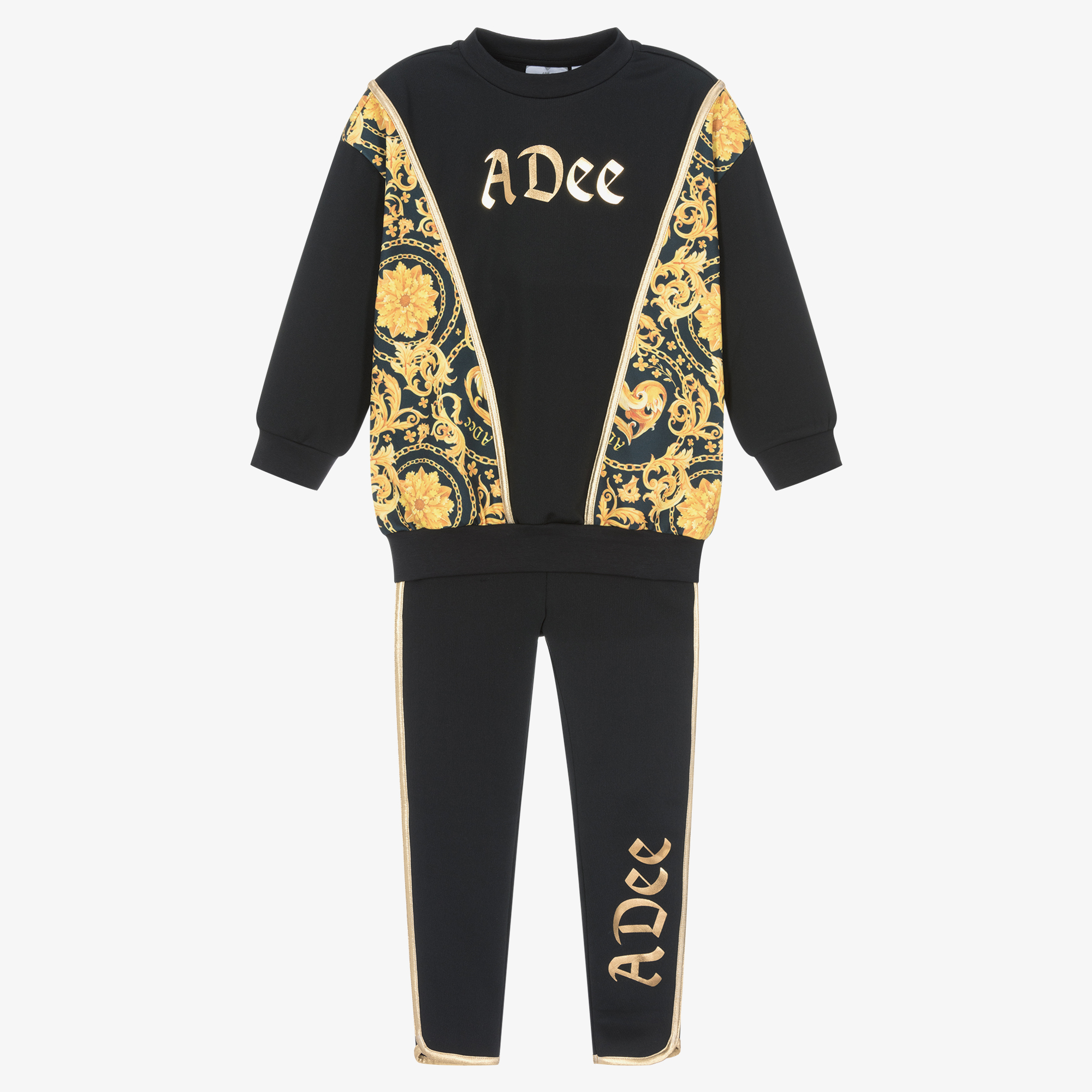 A Dee Girls Black Gold Leggings Set