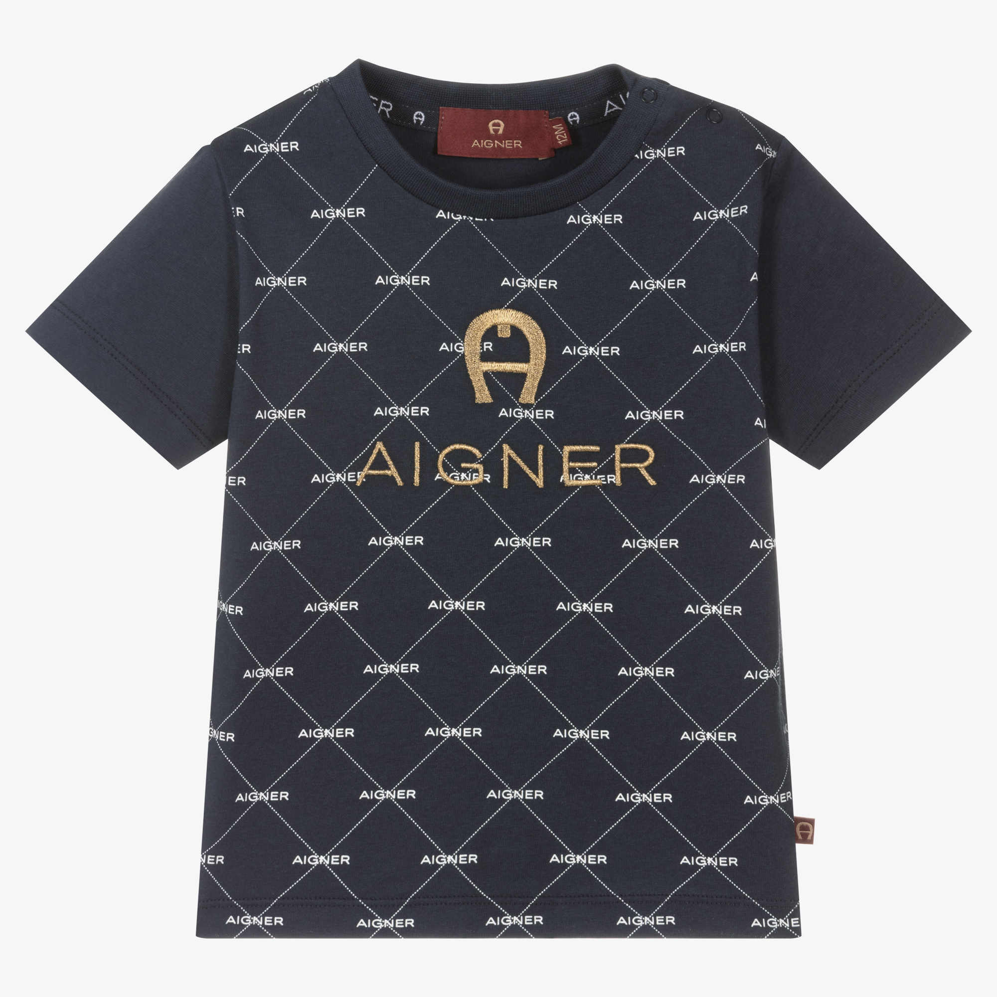 AIGNER Baby Boys Navy Blue Cotton Logo T Shirt Childrensalon