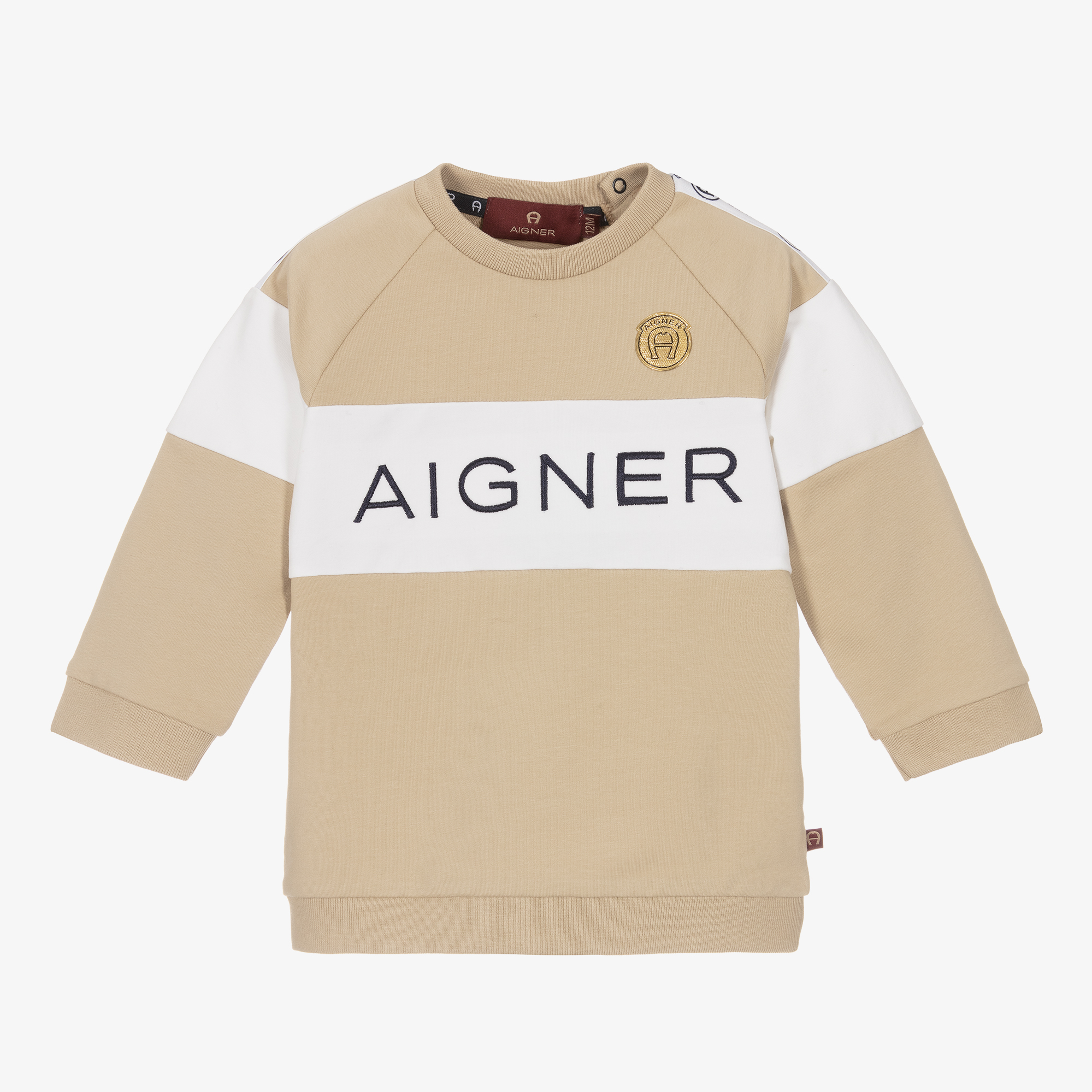 AIGNER Boys Beige White Stripe Sweatshirt Childrensalon Outlet