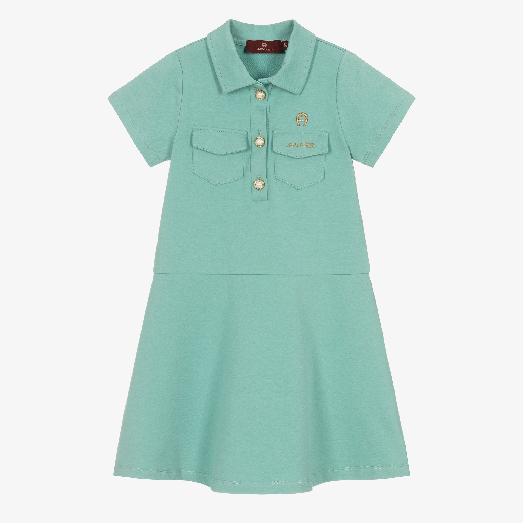 AIGNER Girls Green Cotton Dress Childrensalon Outlet