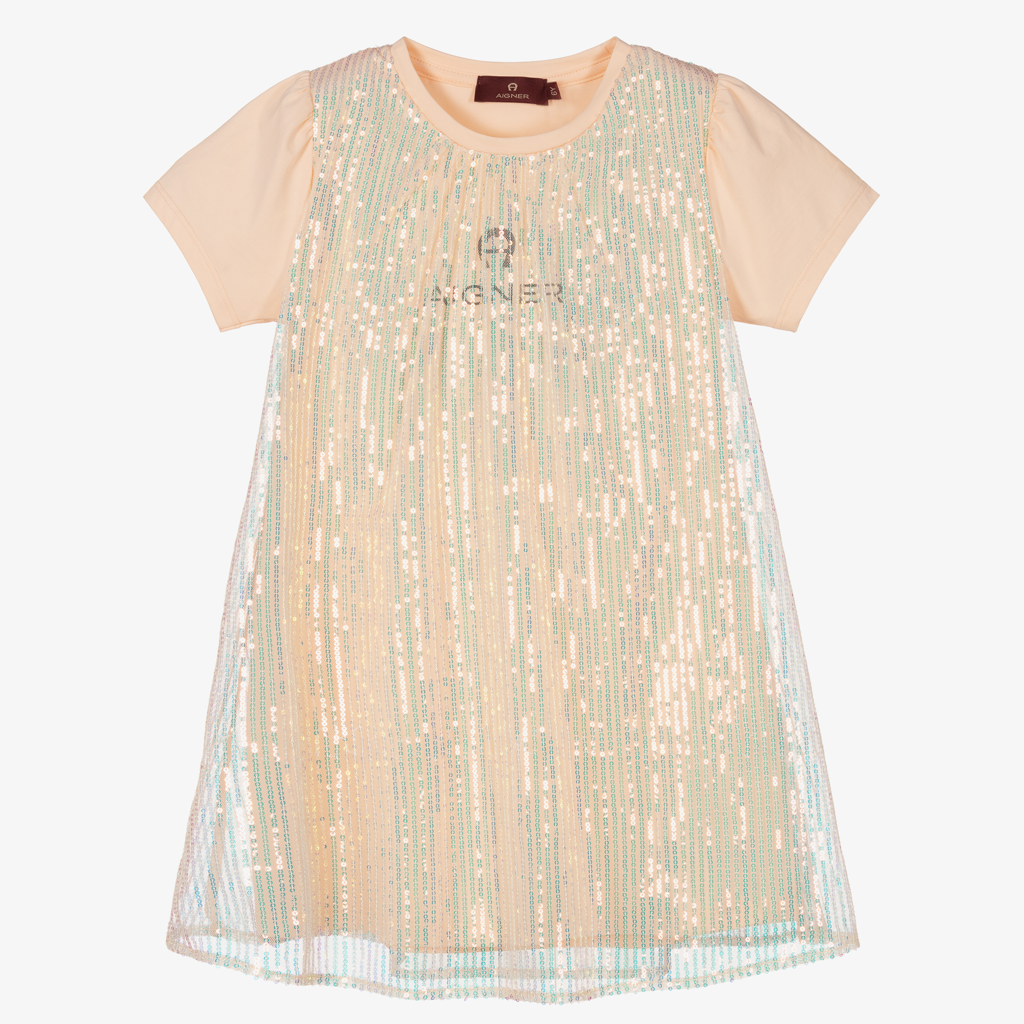 AIGNER Girls Pink Sequin Logo Dress