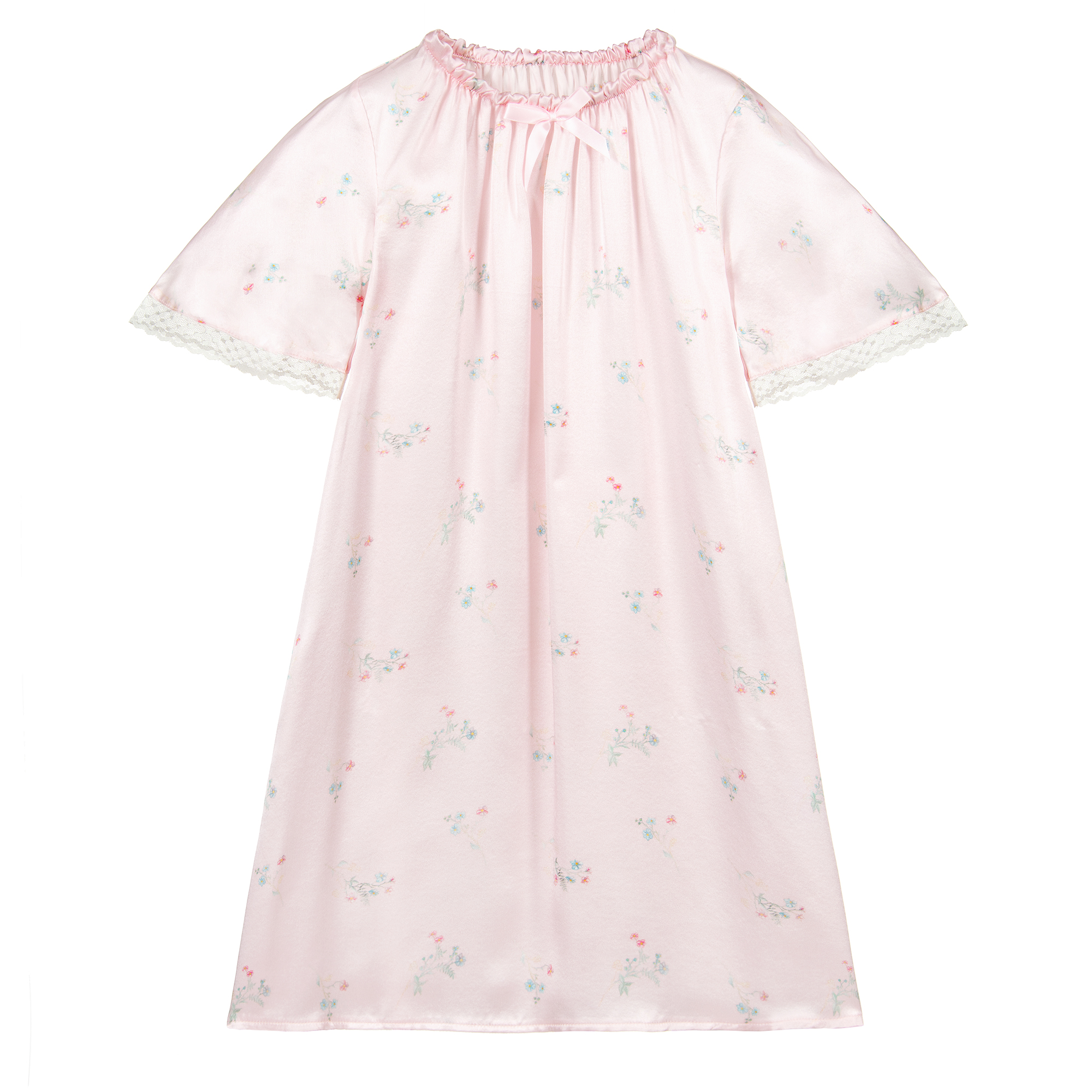 AMIKI Children Pink Floral Silk Nightdress Childrensalon Outlet