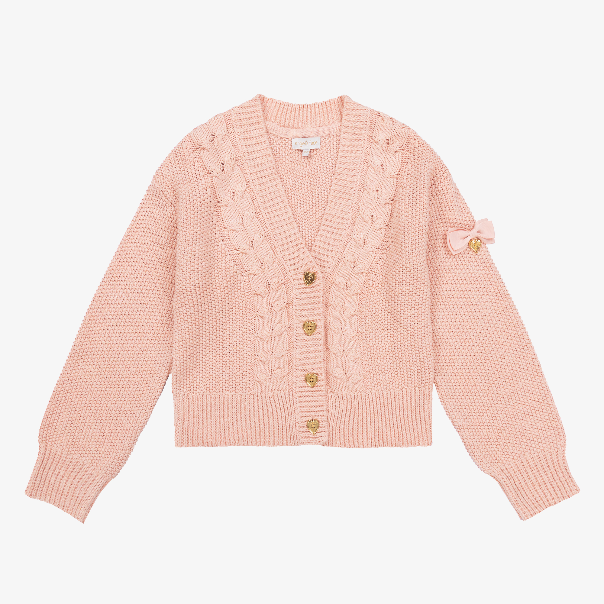 Angel's Face Teen Girls Pink Cable Knit Cardigan