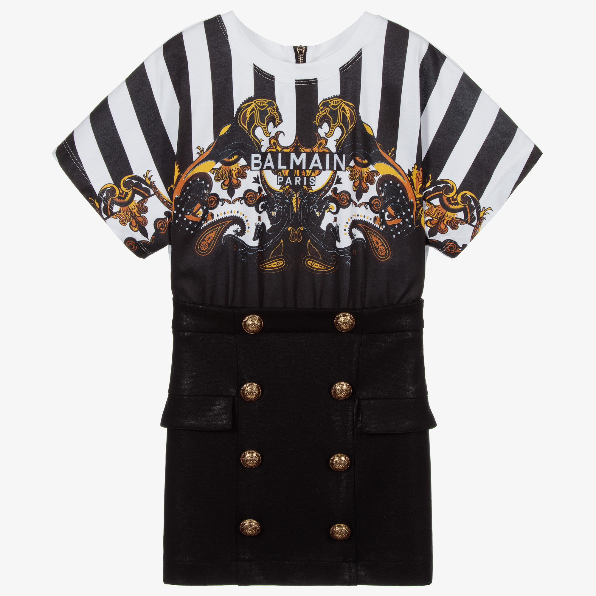 Balmain black dress gold buttons best sale