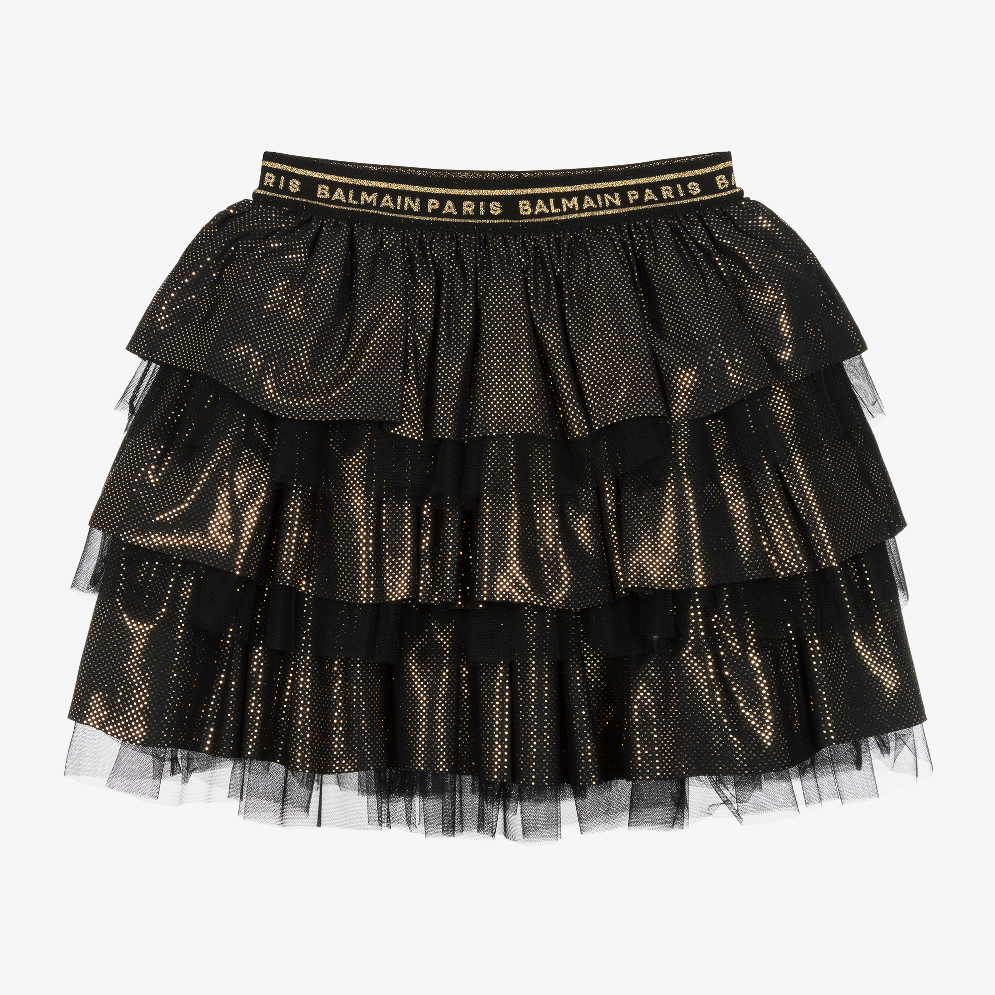 Balmain Teen Girls Black Gold Ruffle Skirt Childrensalon Outlet