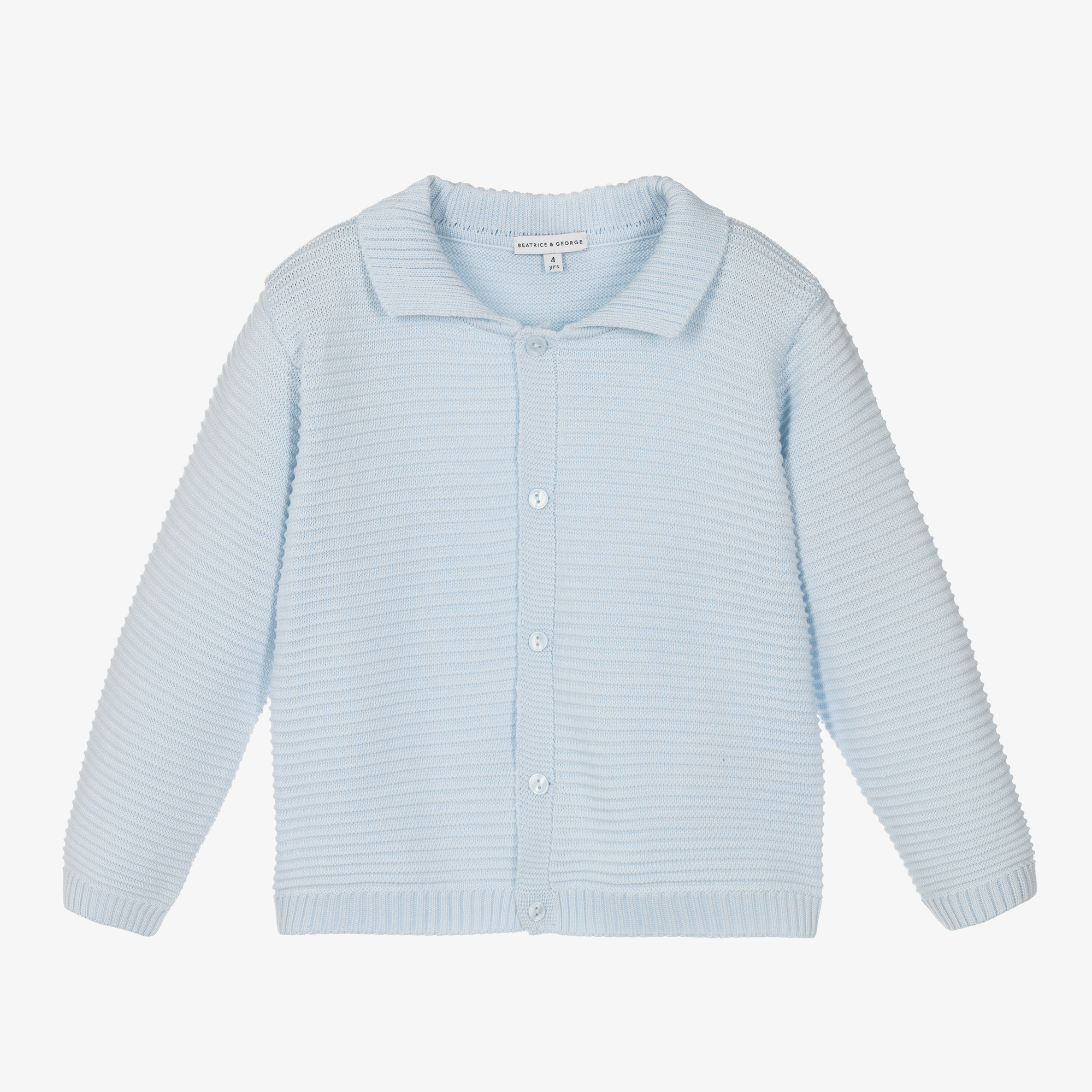 Beatrice George Pale Blue Ribbed Cotton Cardigan