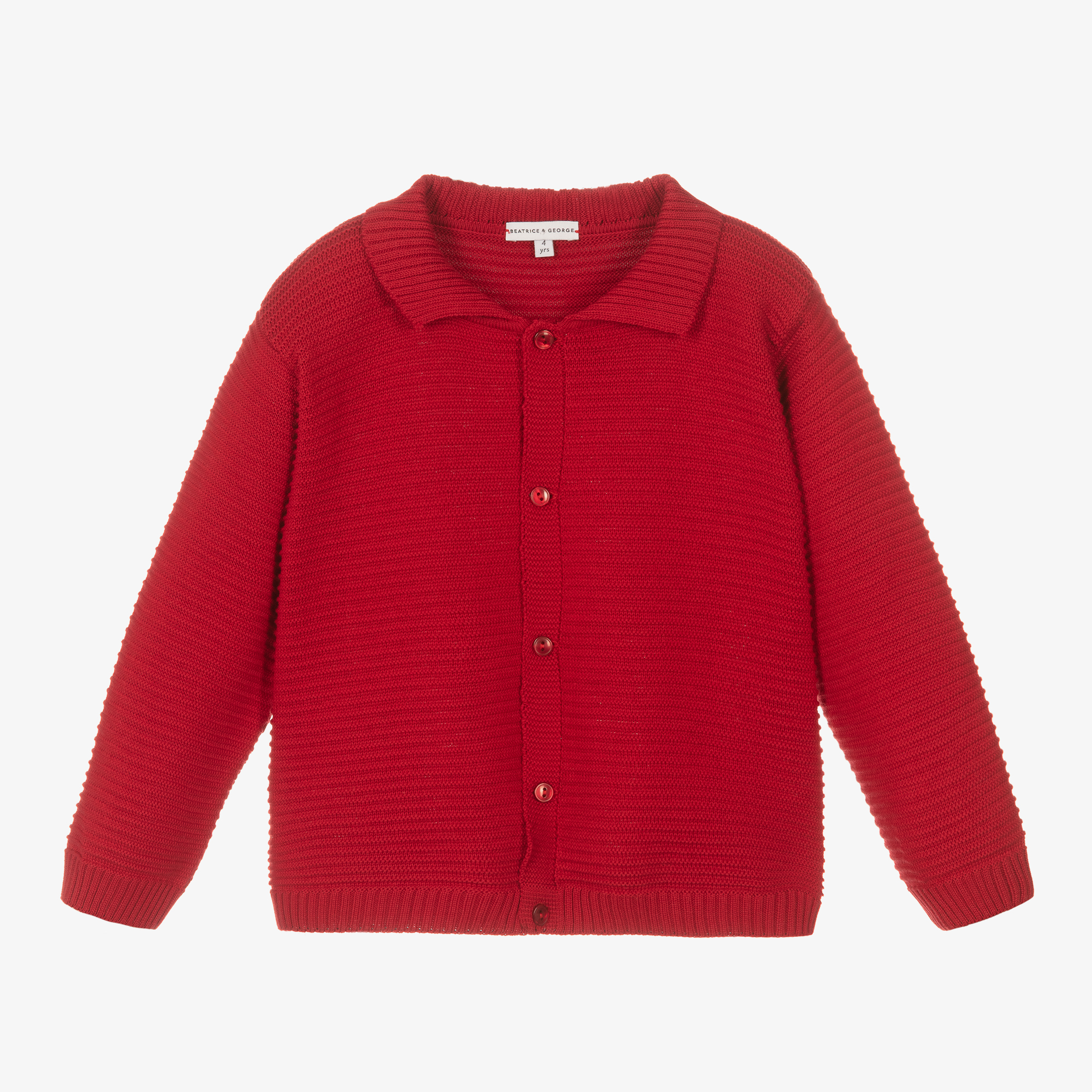 Beatrice George Red Ribbed Cotton Cardigan