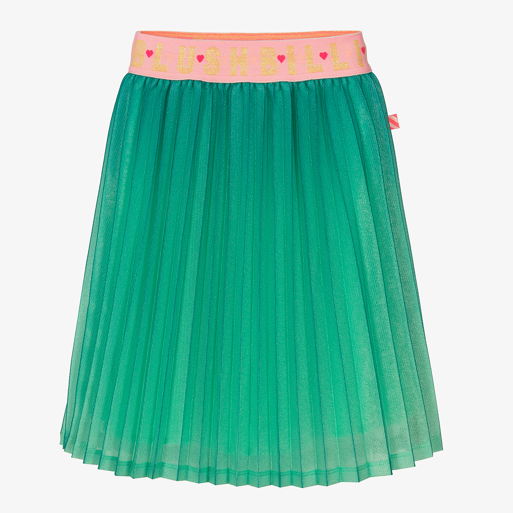 Billieblush Girls Green Glitter Pleated Logo Skirt