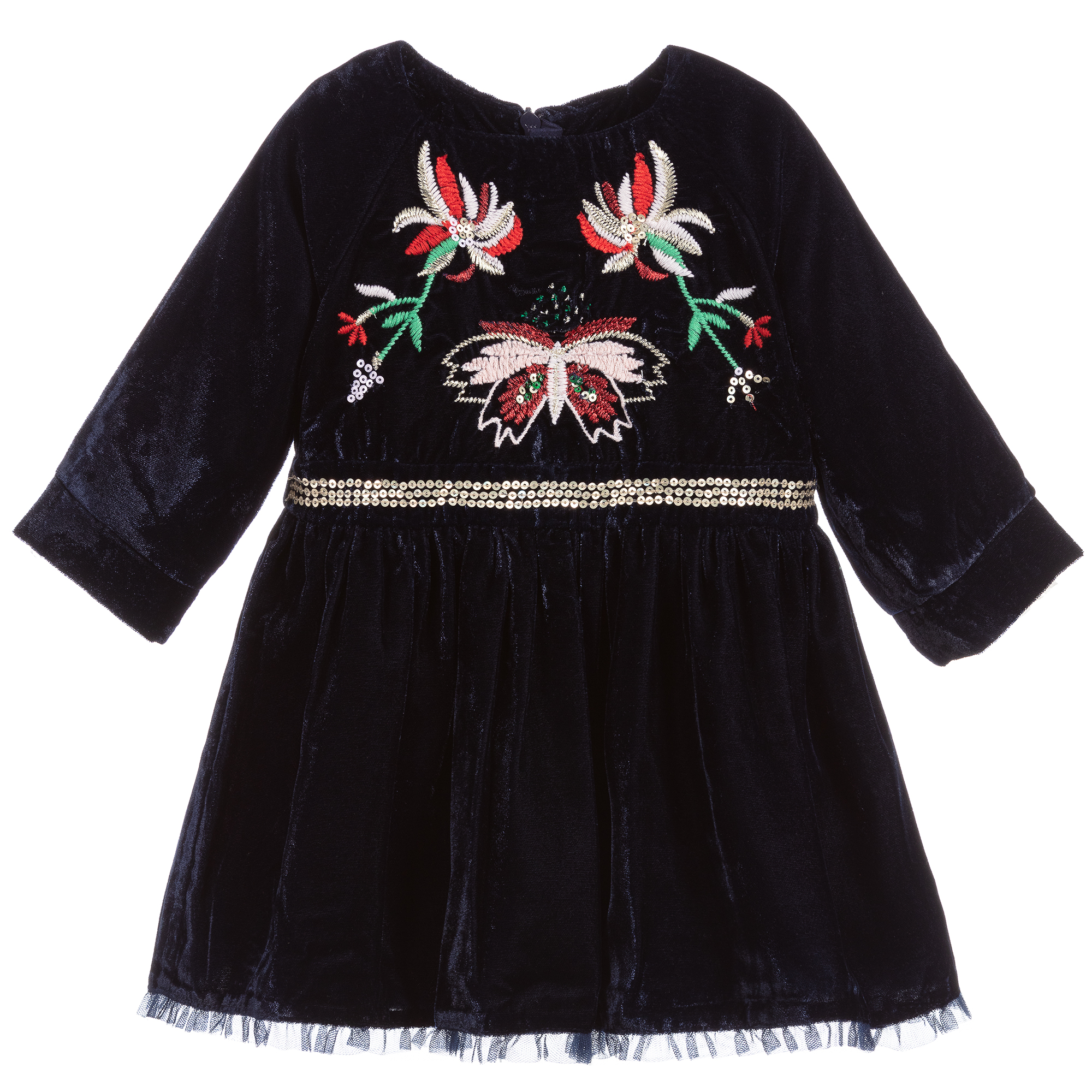 Baby velvet store dress with embroidery