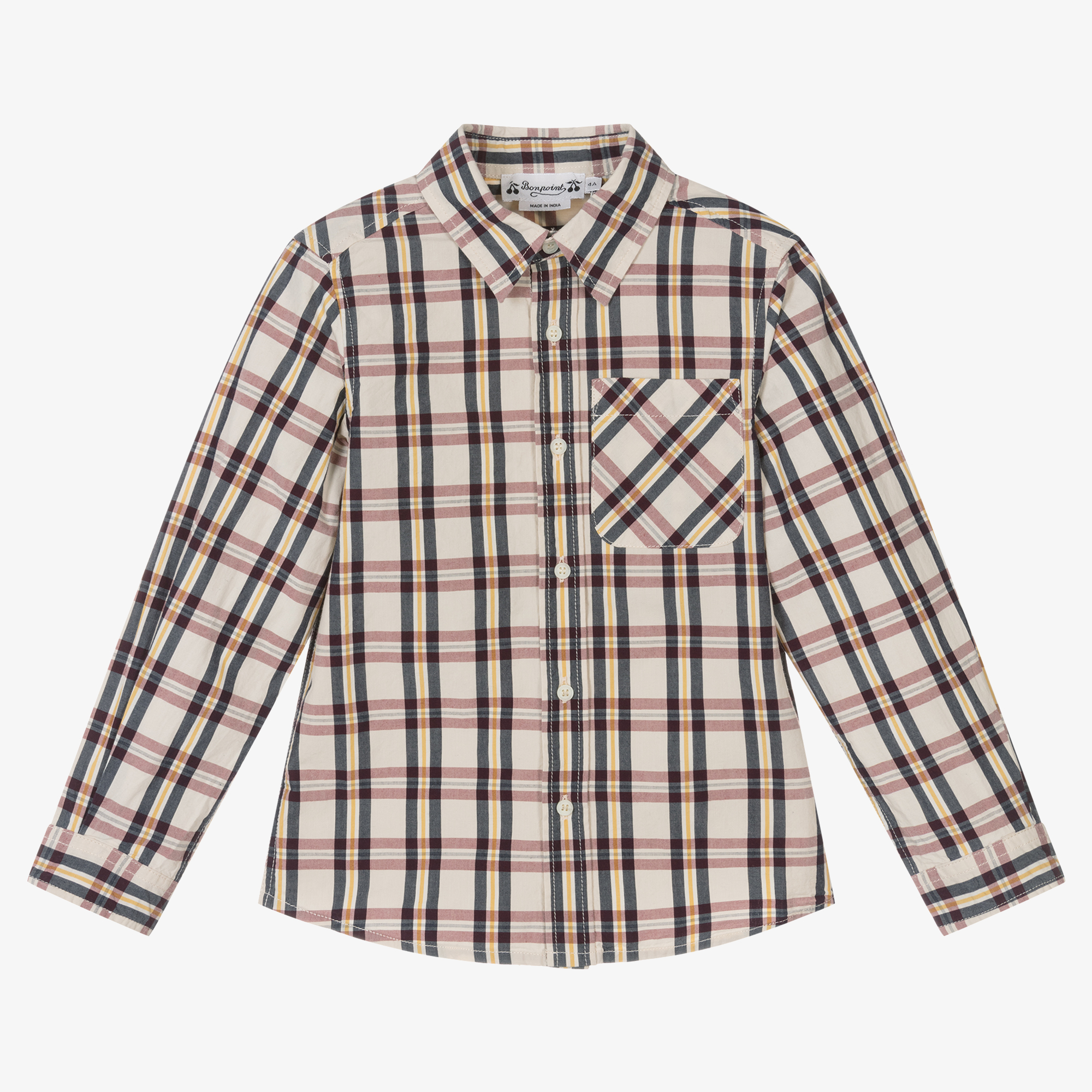 Bonpoint - Boys Ivory Plaid Cotton Shirt | Childrensalon Outlet