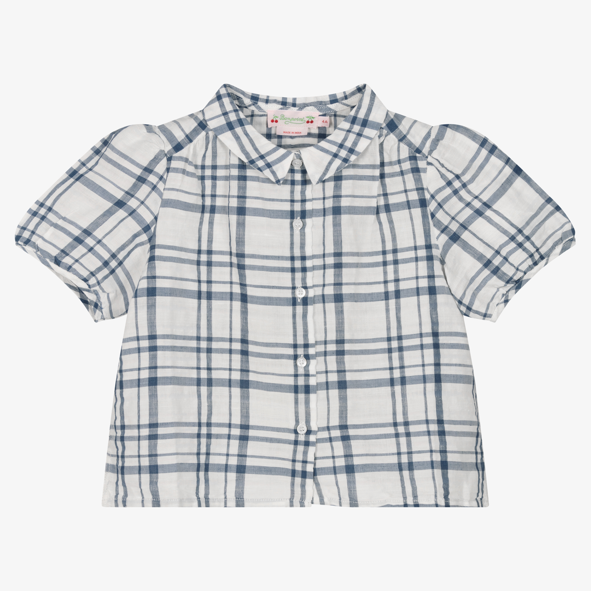 Bonpoint - Girls Blue & White Checked Blouse | Childrensalon Outlet