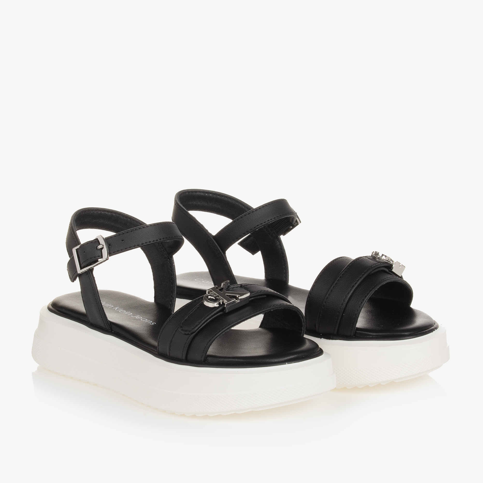 Calvin klein black and white sandals hotsell