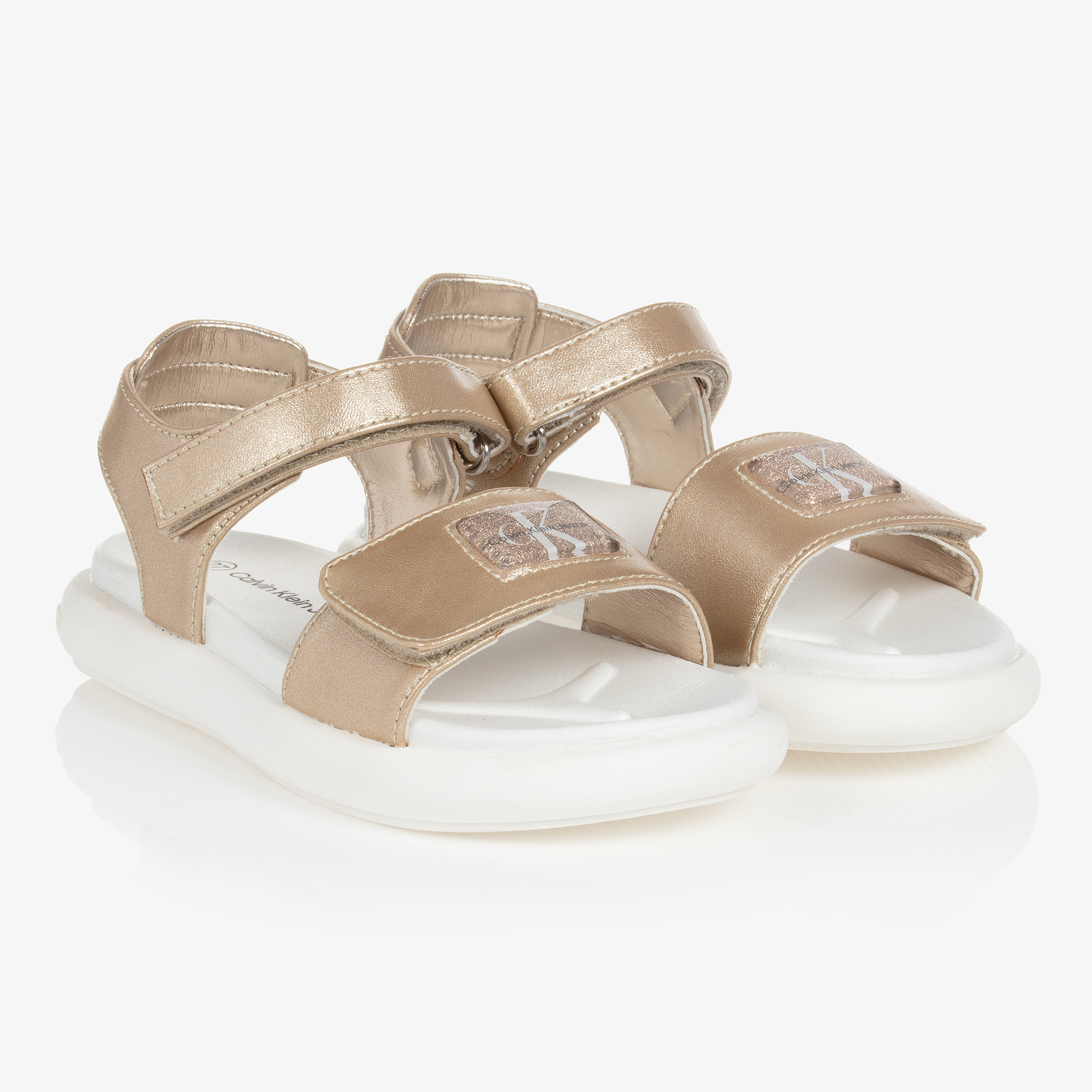 Calvin Klein Jeans Girls Gold Faux Leather Sandals