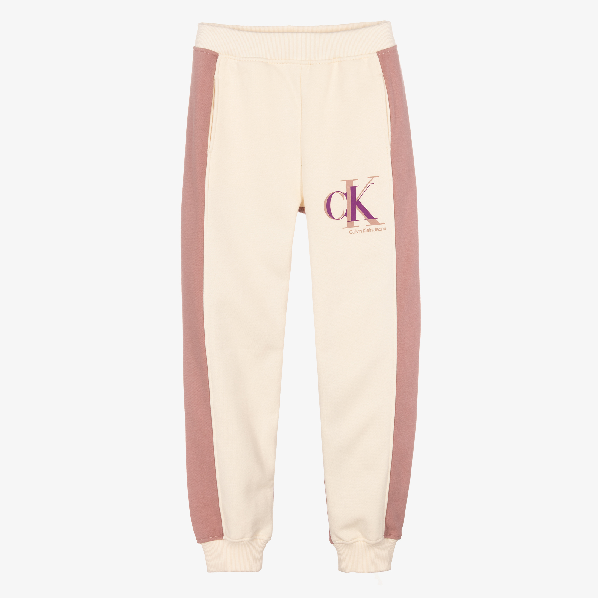 Calvin Klein Jeans Teen Girls Ivory Pink Logo Joggers