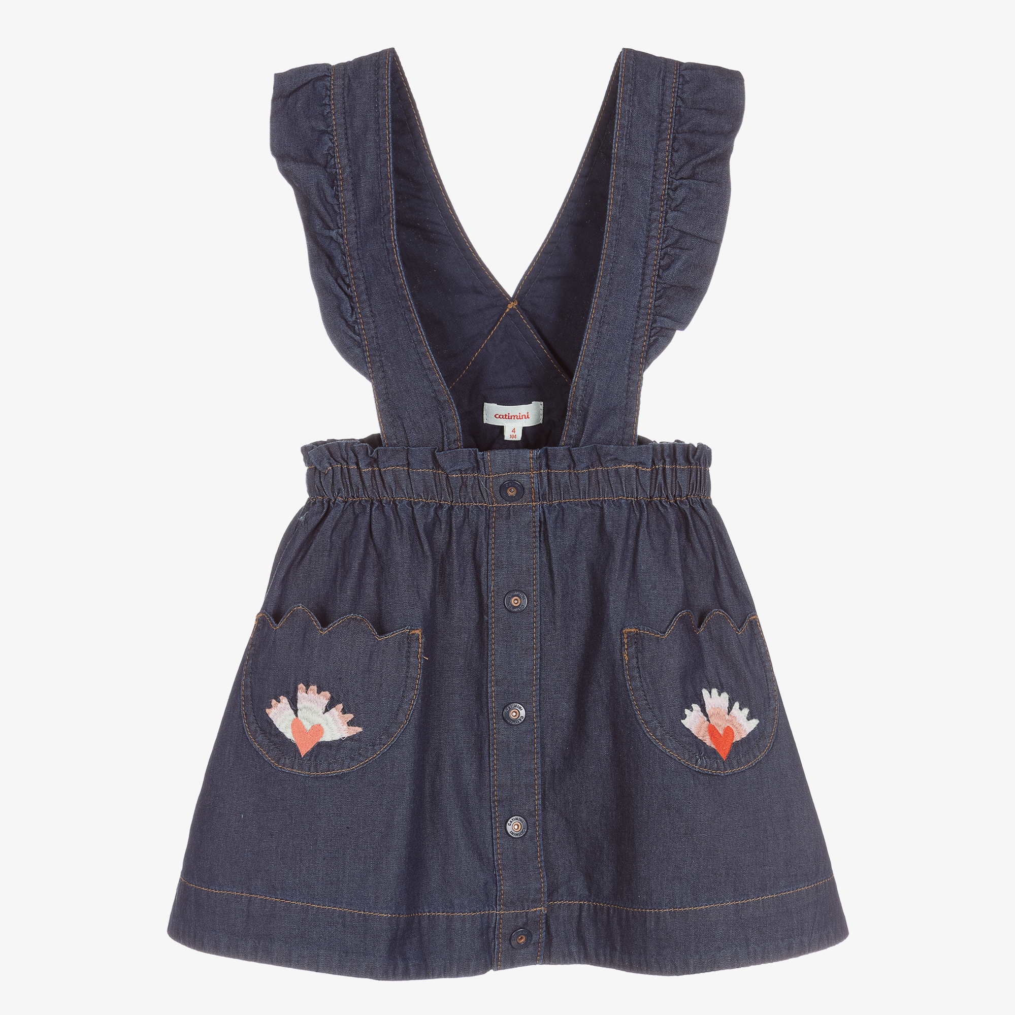 CATIMINI Baby girls' blue embroidered denim dungarees dress