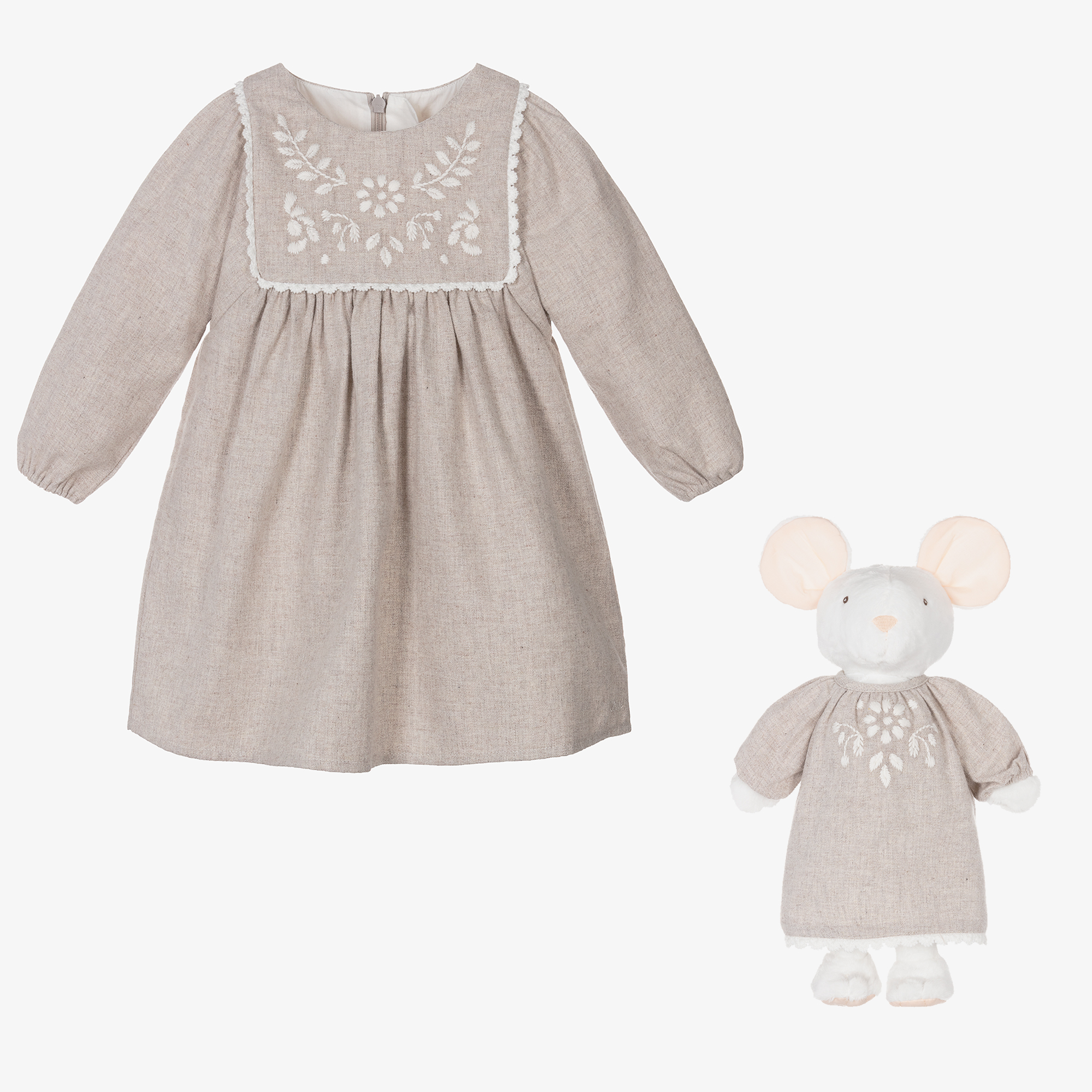 Chloé - Baby Girls Grey Cotton Dress & Toy Gift Set | Childrensalon Outlet