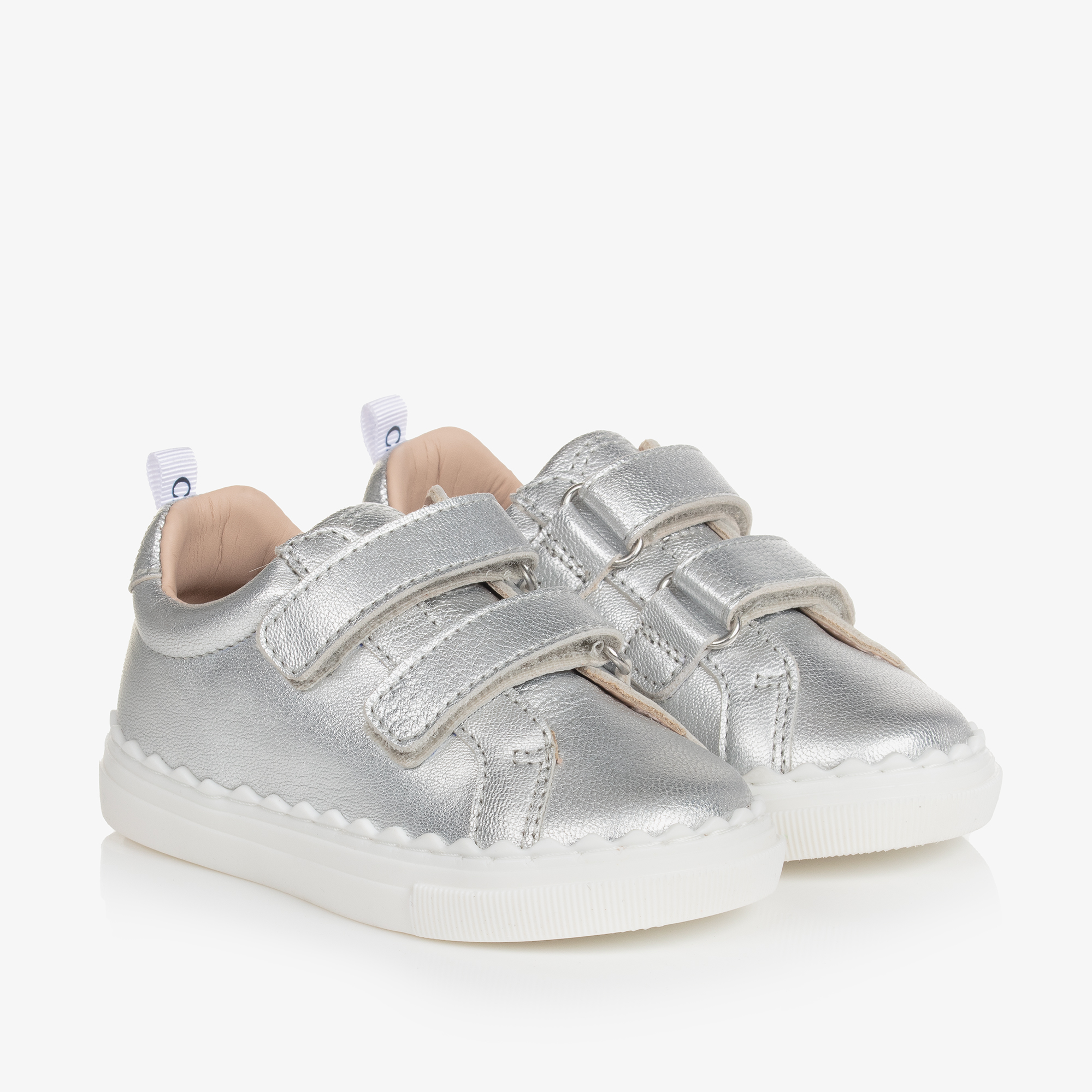 Chloe Girls Silver Leather Trainers Childrensalon Outlet