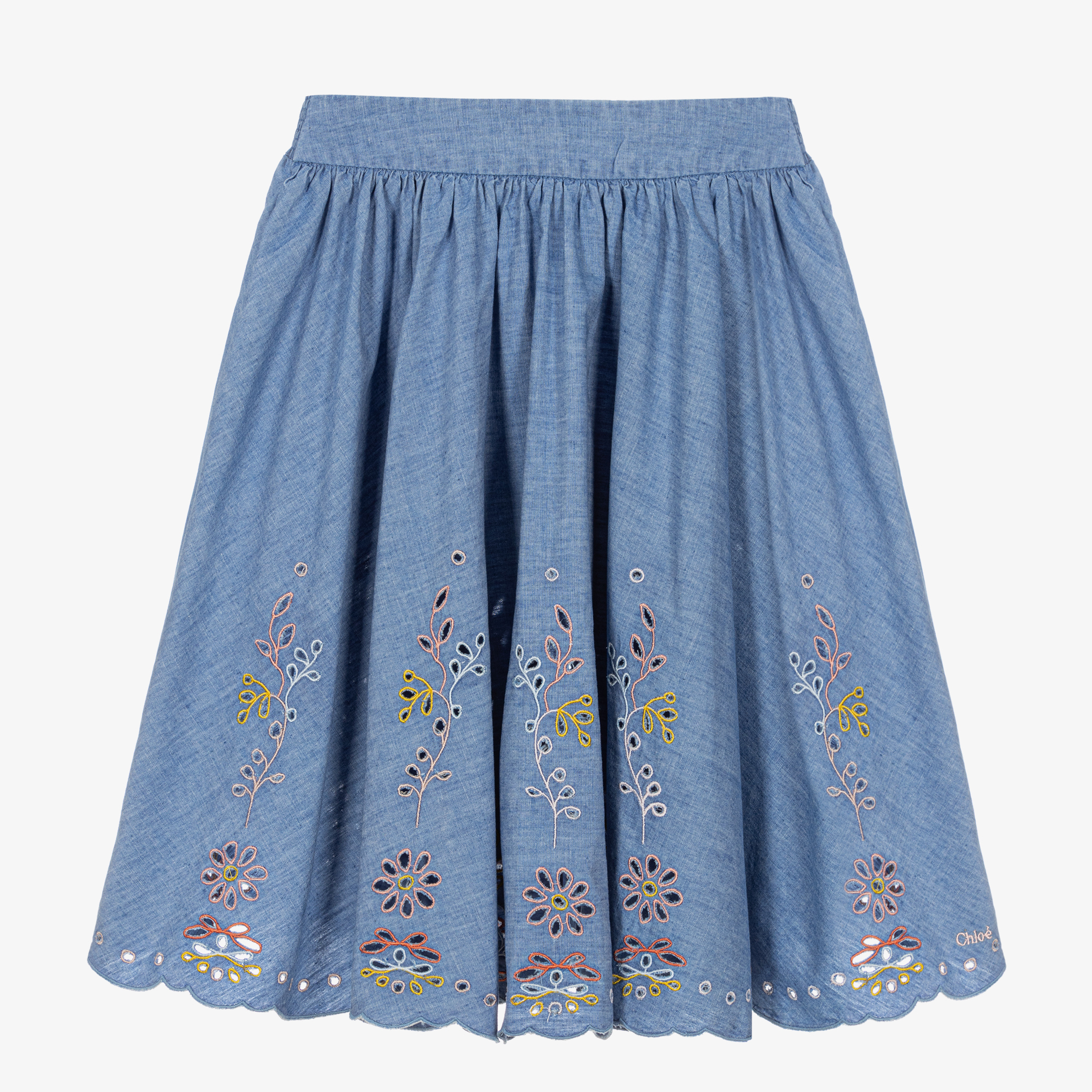 Chloé Teen Girls Blue Chambray Floral Skirt