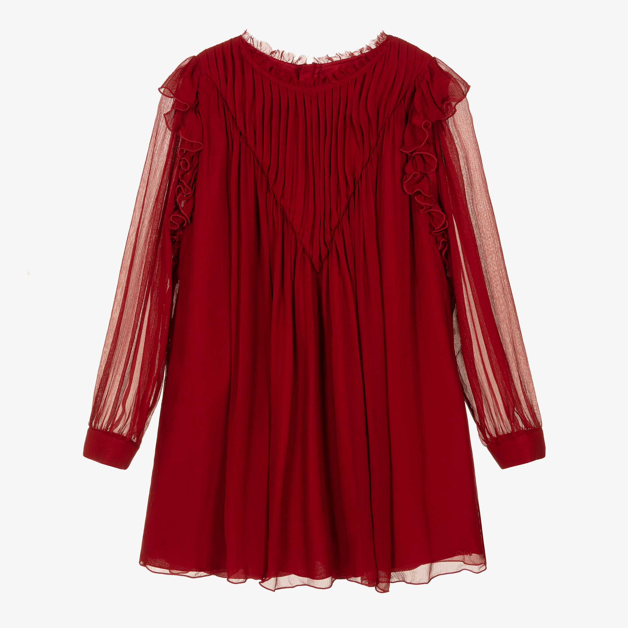 Chloé - Teen Girls Red Silk Ruffle Dress | Childrensalon Outlet