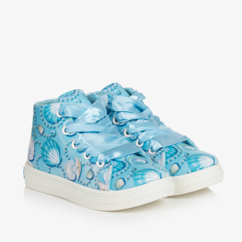 A Dee - Girls Blue High-Top Shell Trainers  | Childrensalon