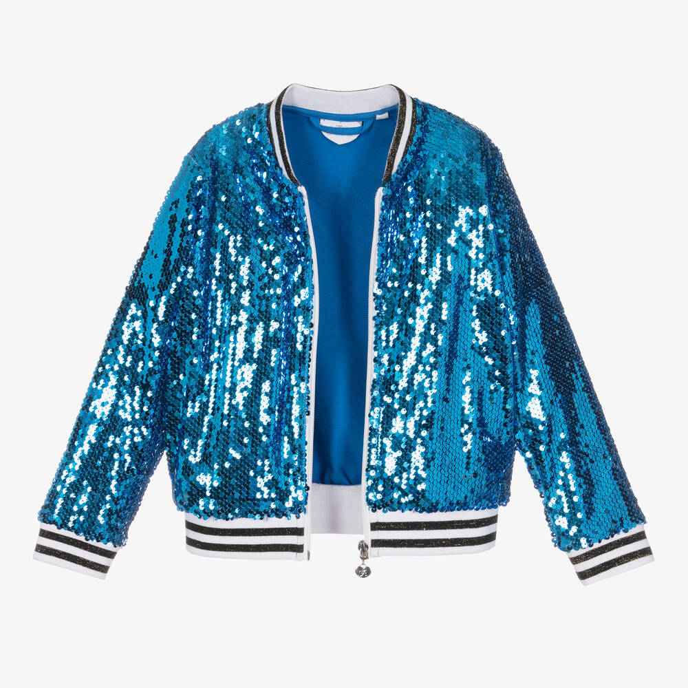 A Dee - Girls Blue Sequin Bomber Jacket | Childrensalon Outlet