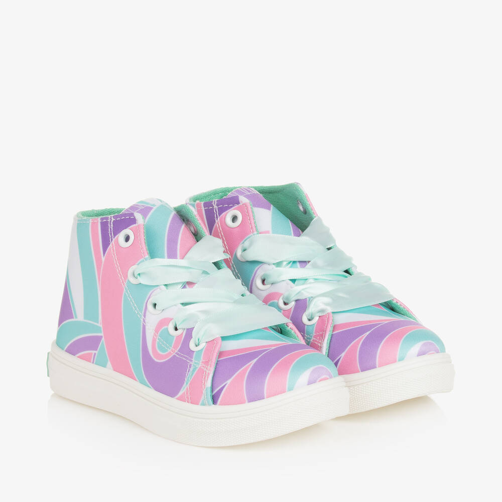 A Dee - Girls Green & Pink High-Top Trainers | Childrensalon