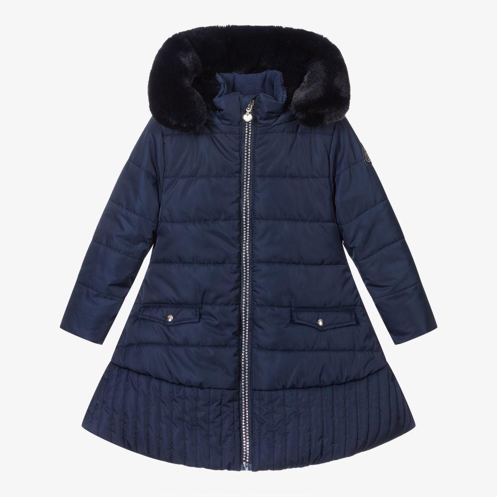 A Dee - Girls Navy Blue Puffer Coat | Childrensalon Outlet