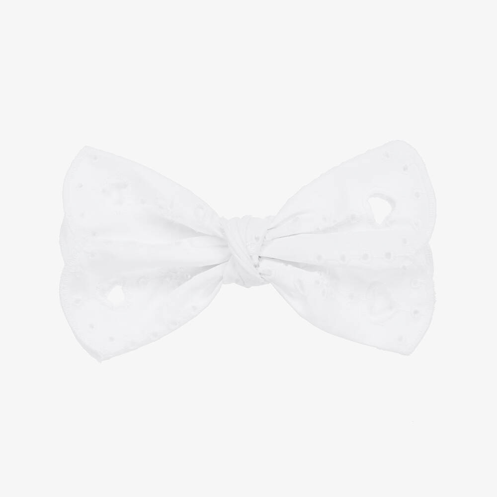 A Dee - White Broderie Anglaise Bow Hair Clip (16cm) | Childrensalon