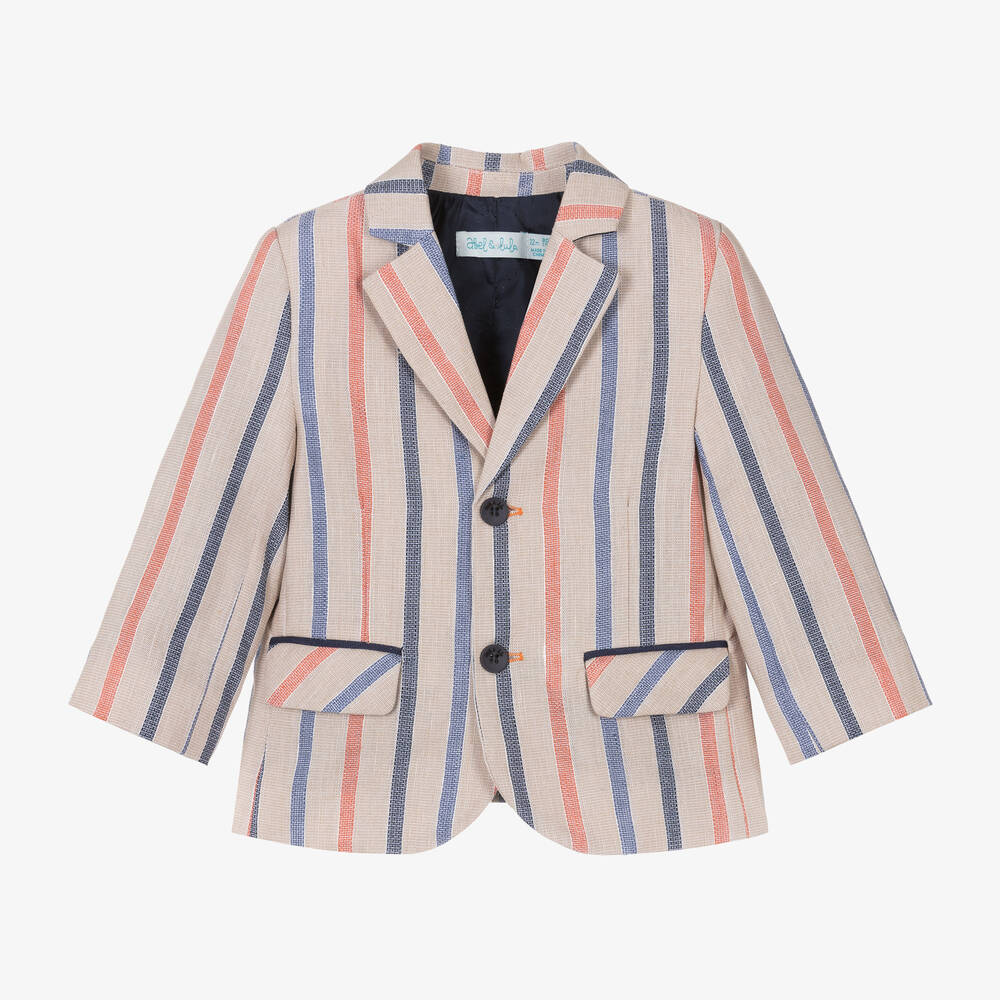 Abel & Lula - Boys Beige Striped Cotton & Linen Blazer | Childrensalon