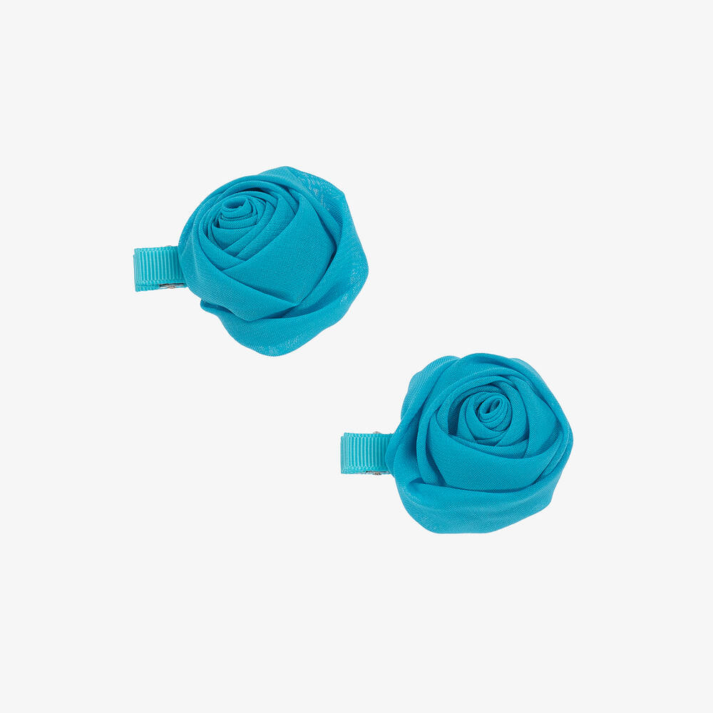 Abel & Lula - Girls Blue Flower Hair Clips (2 Pack) | Childrensalon