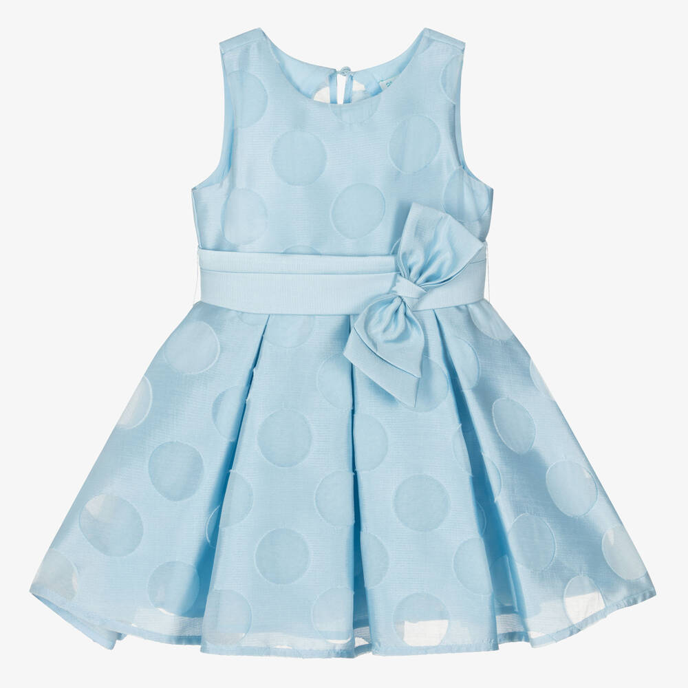 Abel & Lula - Girls Blue Organza Polka Dot Dress | Childrensalon