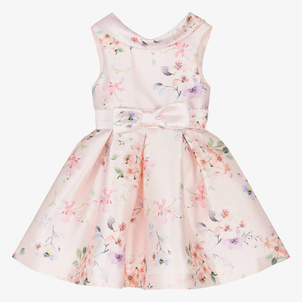 Abel & Lula - Girls Pink Floral Satin Dress | Childrensalon