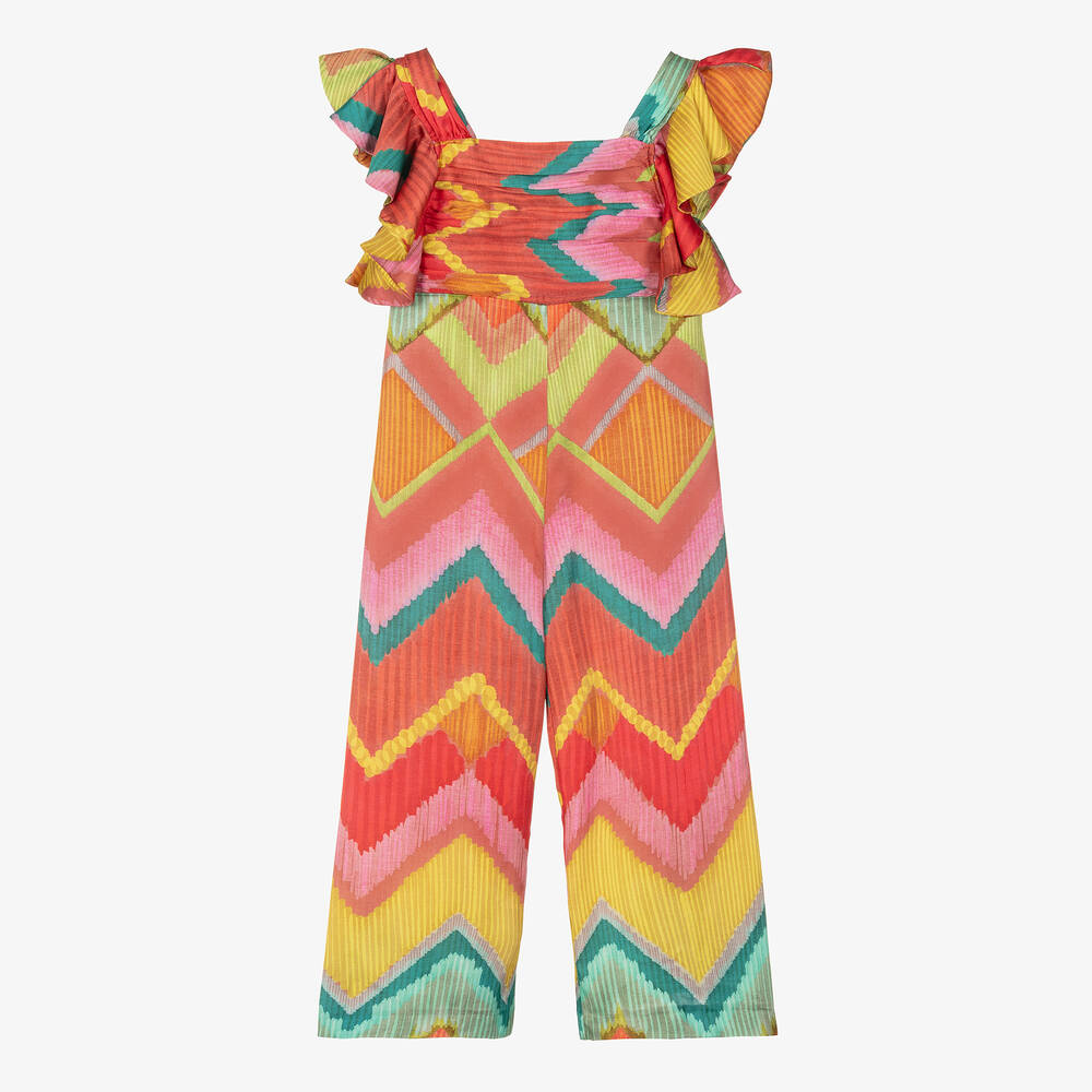 Abel & Lula - Girls Pink Geometric Print Jumpsuit | Childrensalon