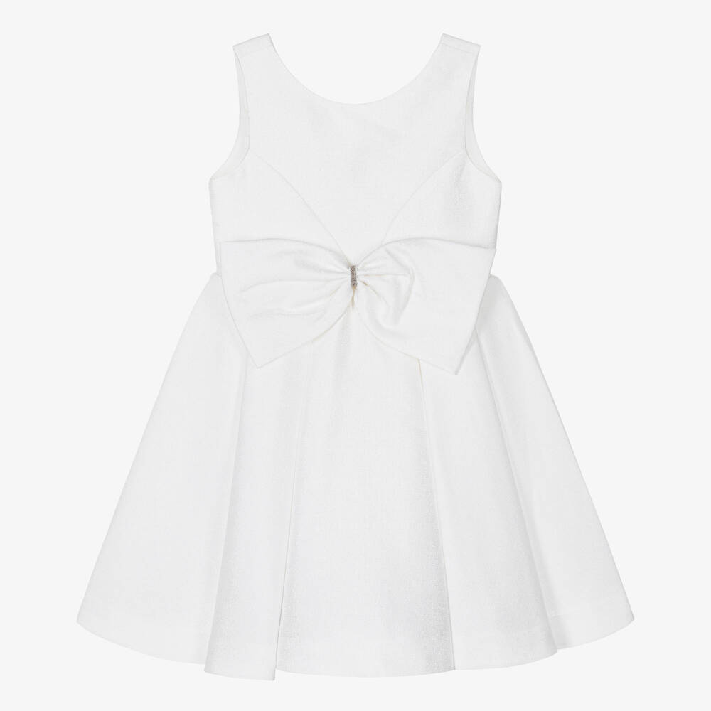 Abel & Lula - Girls White Bow Dress | Childrensalon