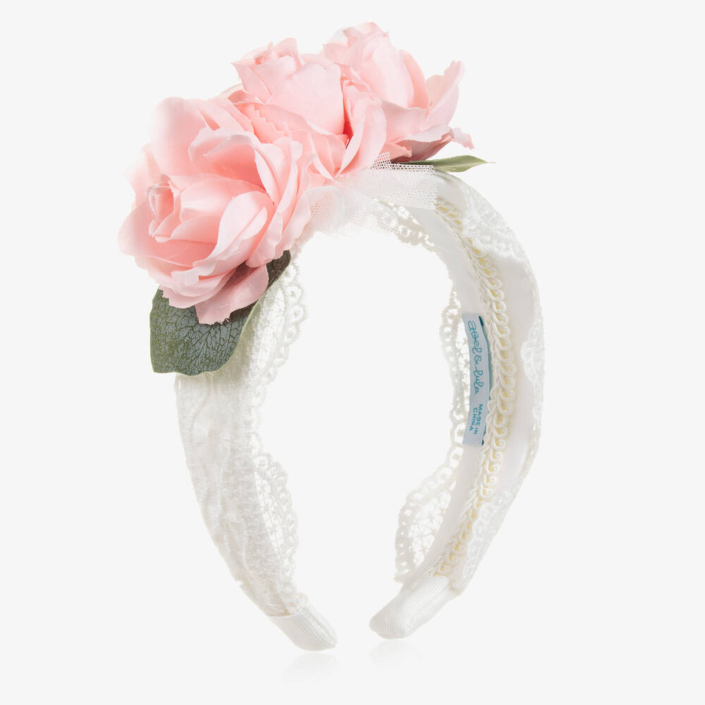 Abel & Lula - Girls White Lace Rose Hairband | Childrensalon