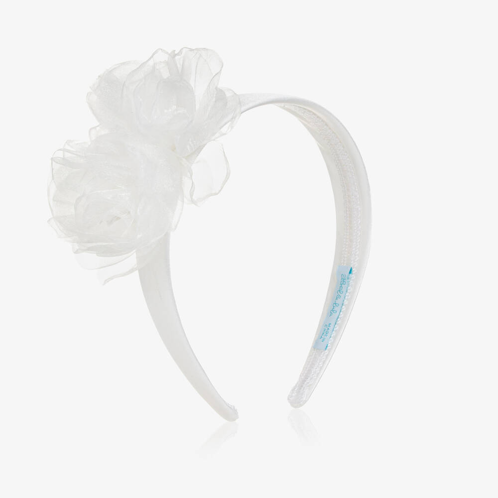 Abel & Lula - Girls White Organza Flower Hairband | Childrensalon