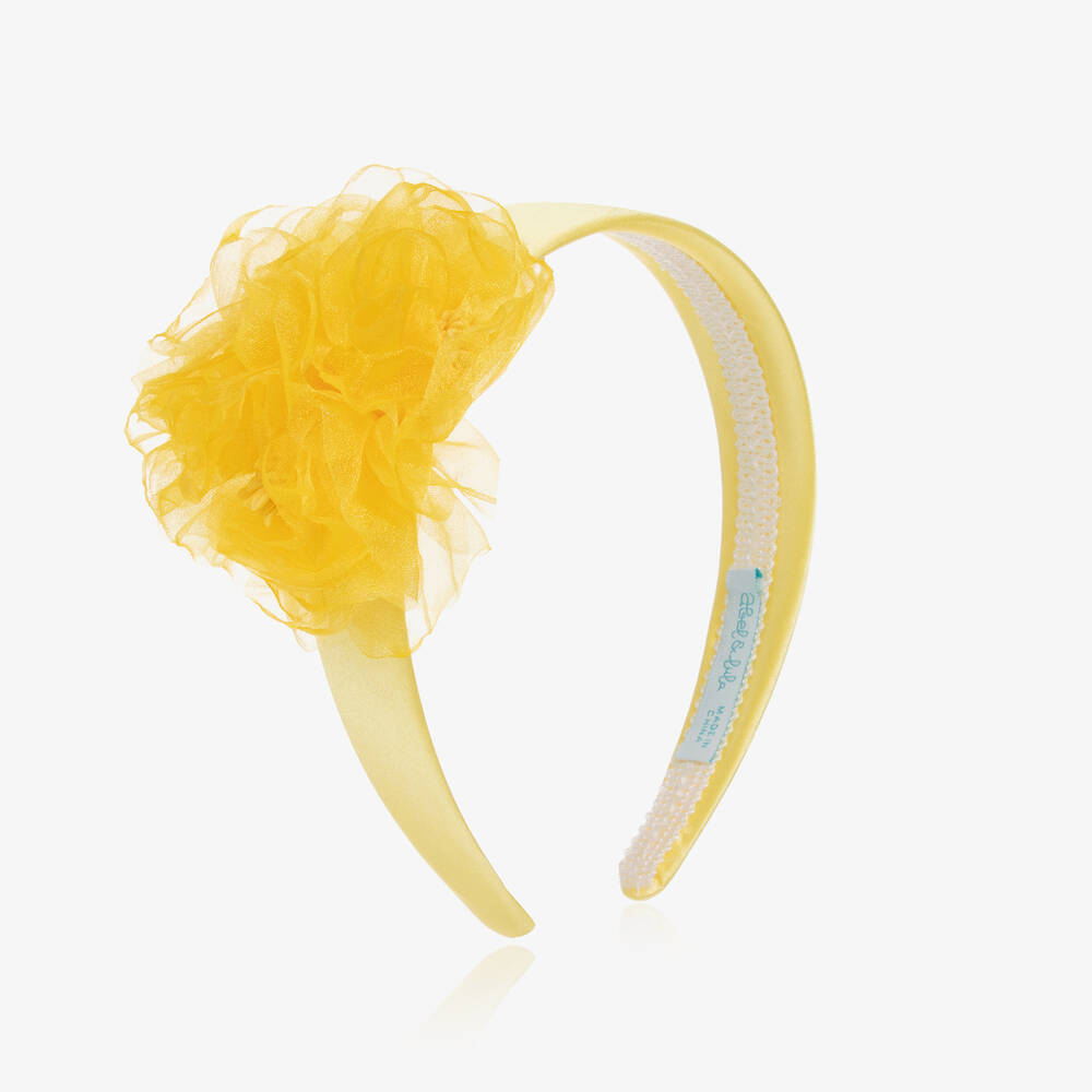 Abel & Lula - Girls Yellow Organza Flower Hairband | Childrensalon