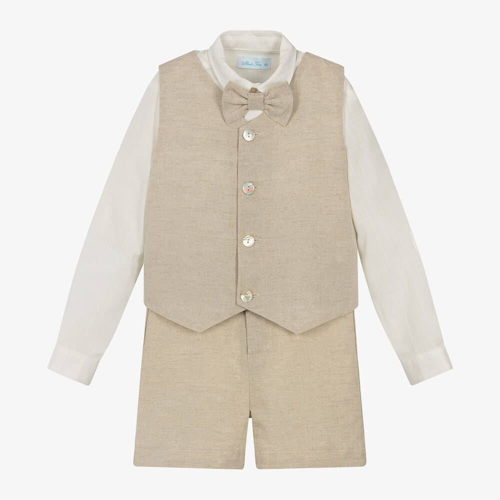 Abuela Tata - Ensemble short beige en coton garçon | Childrensalon