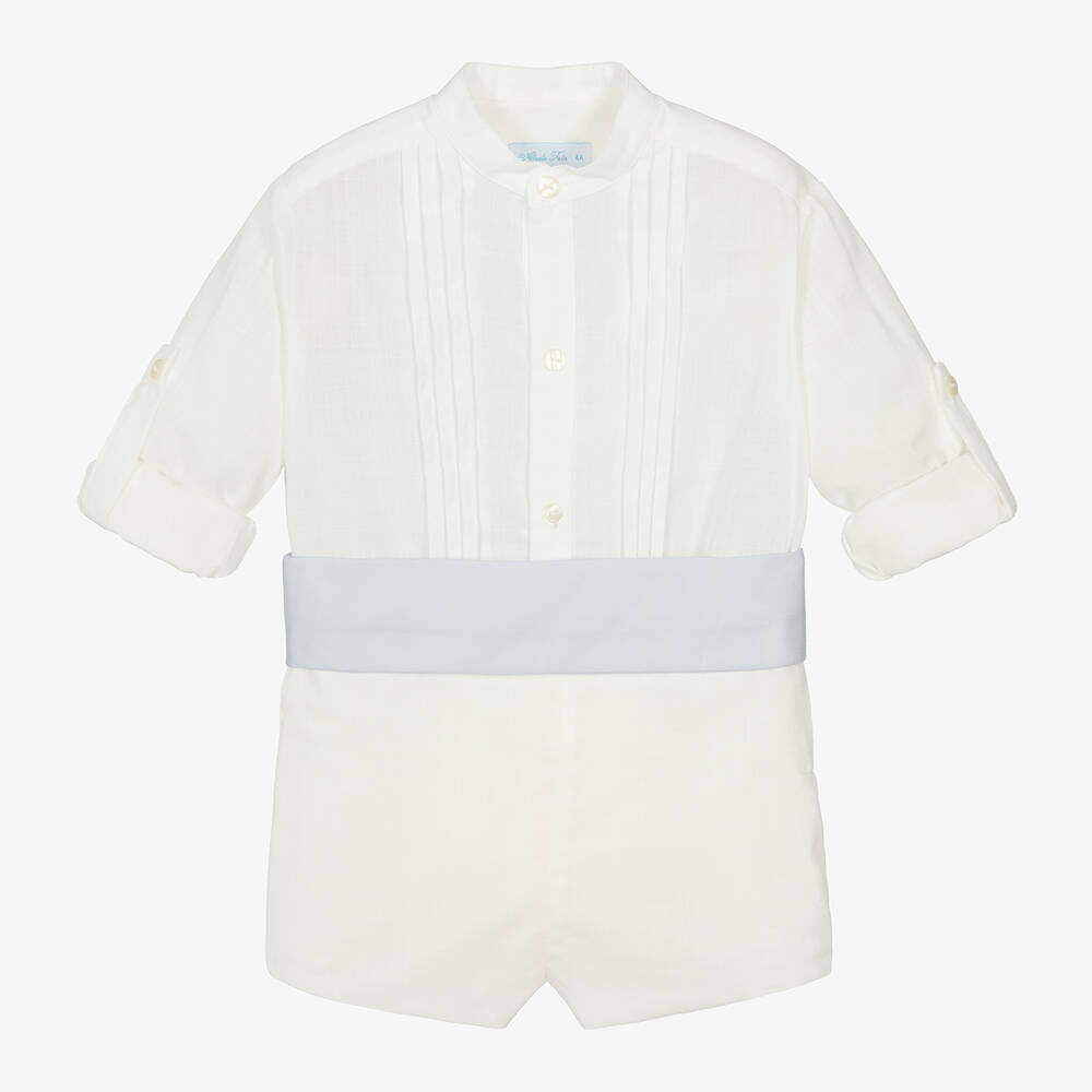 Abuela Tata - Boys Ivory Cotton Shirt & Shorts Set | Childrensalon