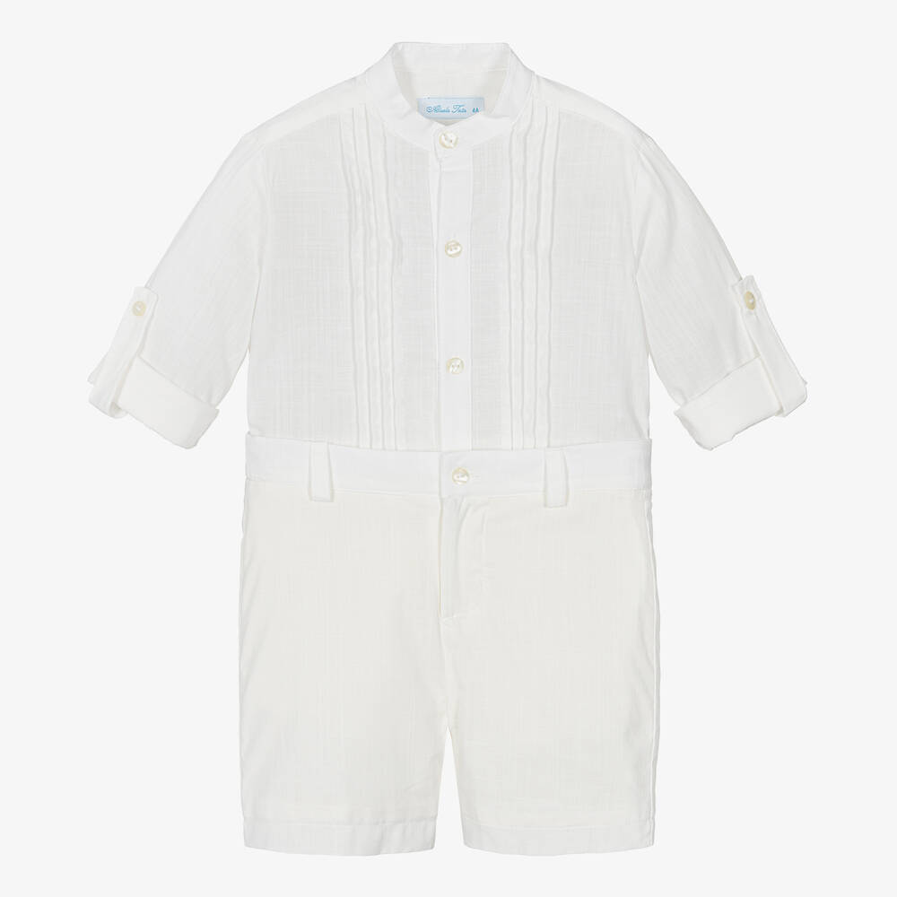 Abuela Tata - Boys Ivory Cotton Shirt & Shorts Set | Childrensalon