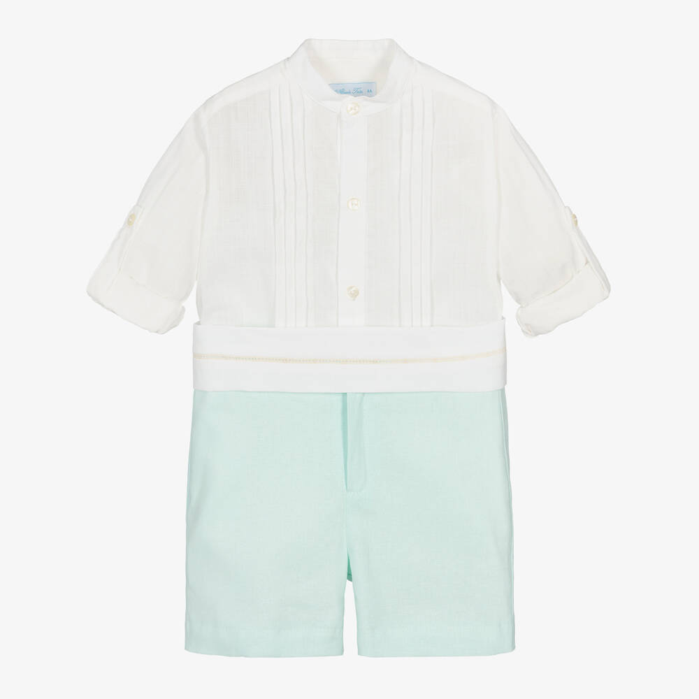 Abuela Tata - Boys Ivory Shirt & Green Shorts Set | Childrensalon