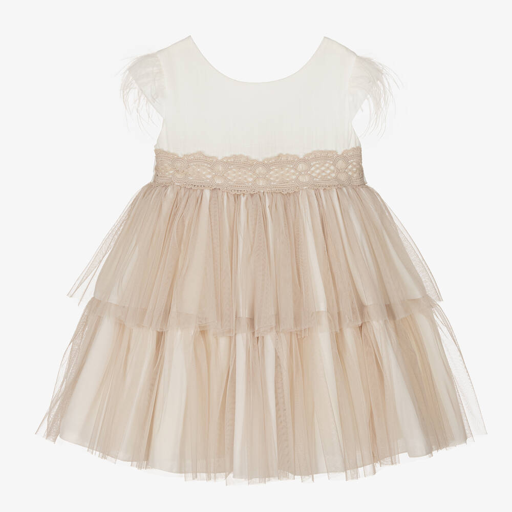 Abuela Tata - Girls Ivory & Beige Tulle Dress | Childrensalon