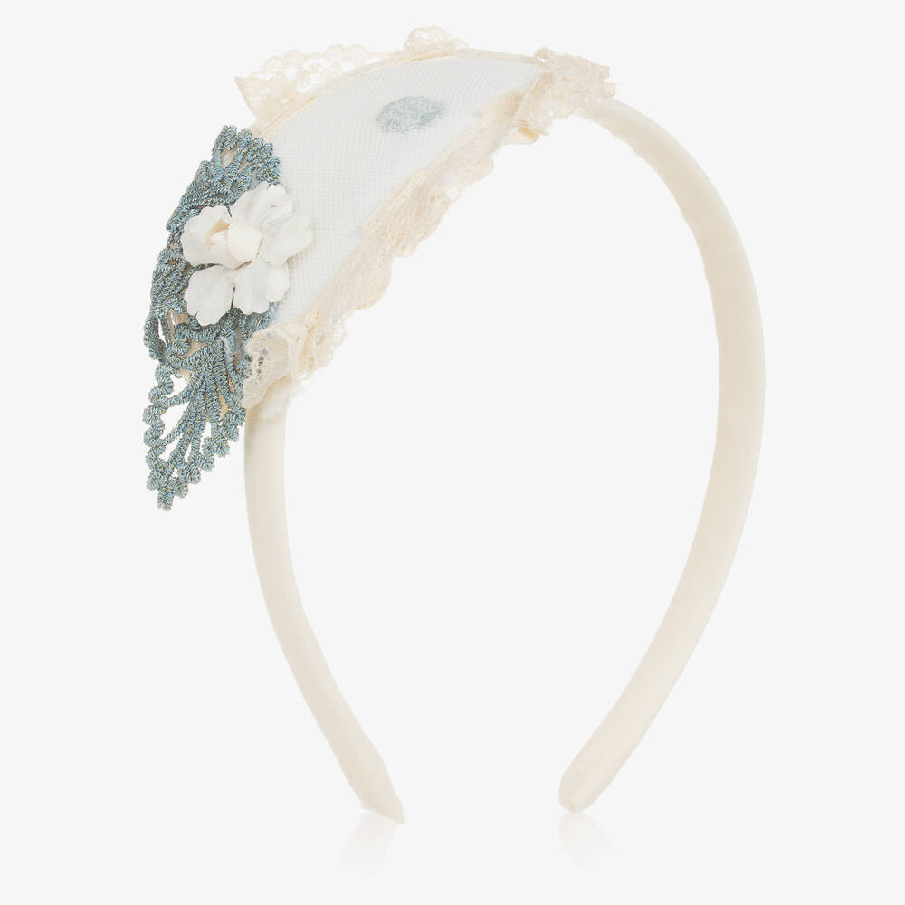 Abuela Tata - Girls Ivory & Blue Lace Hairband | Childrensalon