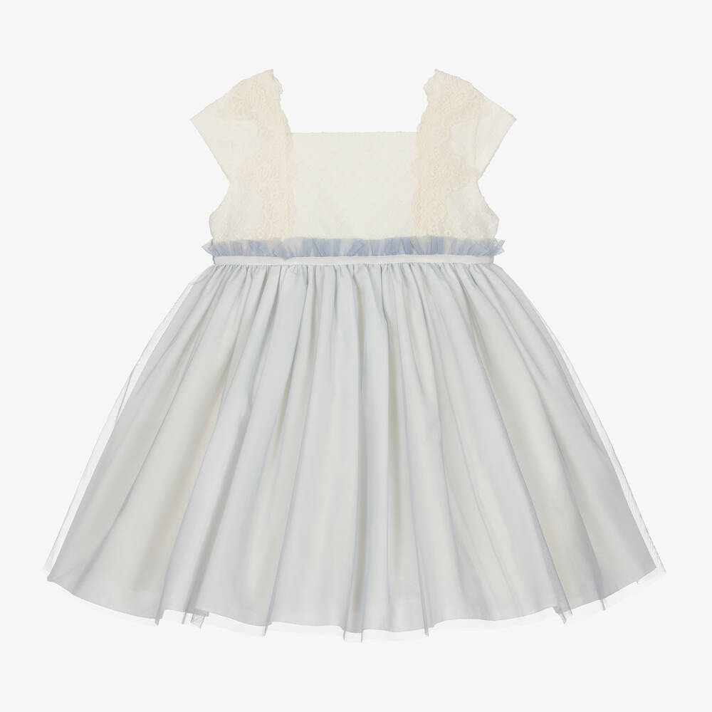 Abuela Tata - Girls Ivory & Blue Tulle Dress | Childrensalon