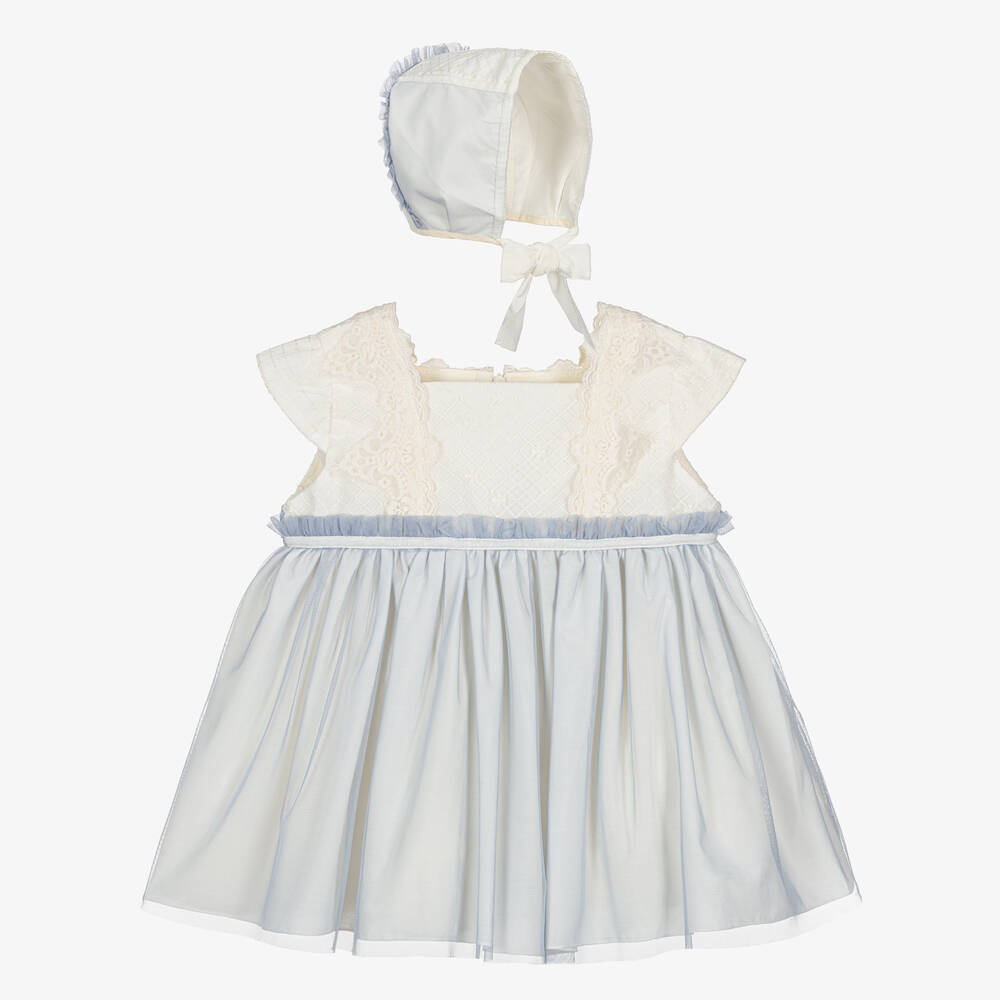 Abuela Tata - Girls Ivory & Blue Tulle Dress Set | Childrensalon