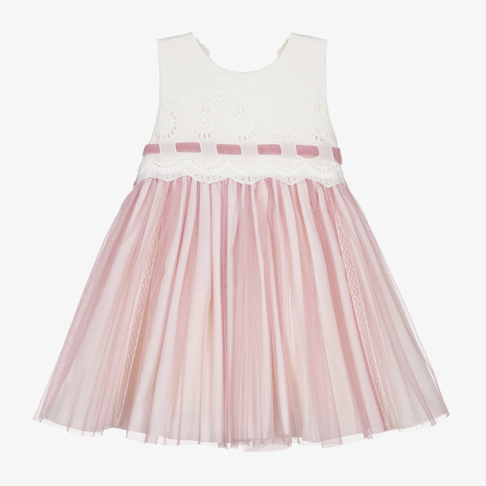 Abuela Tata - Robe ivoire et rose en tulle fille | Childrensalon