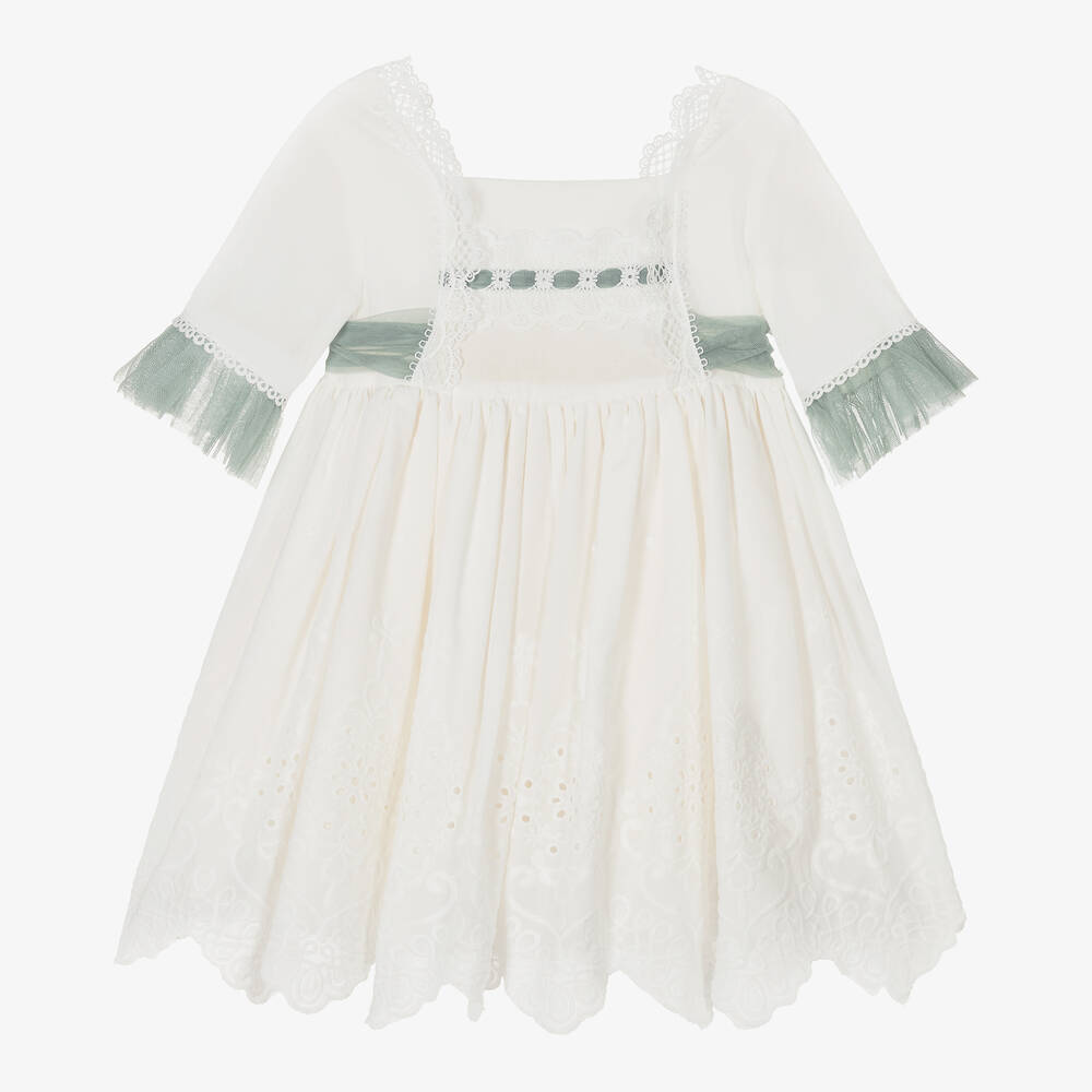 Abuela Tata - Robe ivoire brodée en coton fille | Childrensalon