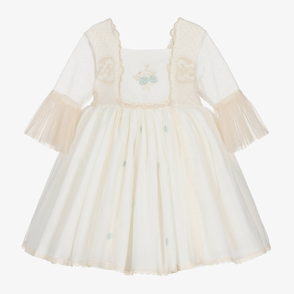 Abuela Tata - Girls Ivory Embroidered Tulle Dress | Childrensalon