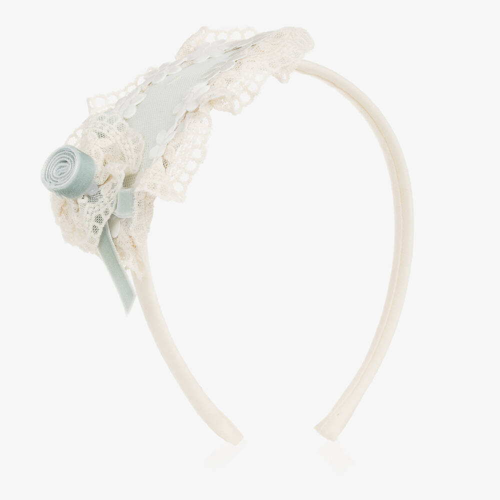 Abuela Tata - Girls Ivory & Green Lace Hairband  | Childrensalon