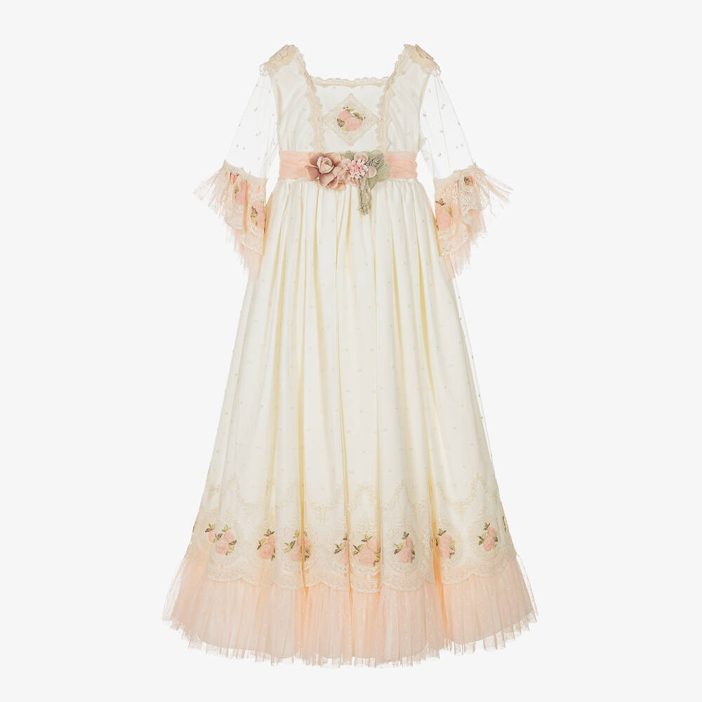 Abuela Tata - Robe ivoire et rose en tulle fille | Childrensalon